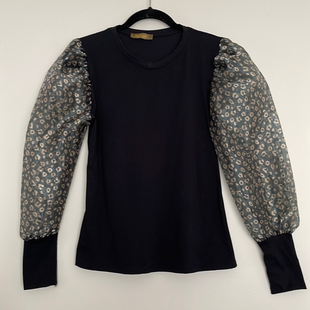 Glocal Leopard  Print Sheer Balloon long Sleeves Size S